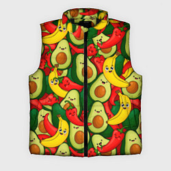Мужской жилет Авокадо, бананы, перцы чили улыбаются - паттерн фр, цвет: 3D-черный