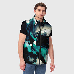 Мужской жилет Чёрный с бирюзовым абстракция тёмные краски, цвет: 3D-черный — фото 2