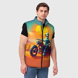 Мужской жилет Робот Бендер на мотоцикле в пустыне, цвет: 3D-черный — фото 2
