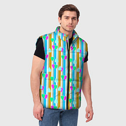Мужской жилет Полосатый с сердечками ретро в горошек, цвет: 3D-черный — фото 2