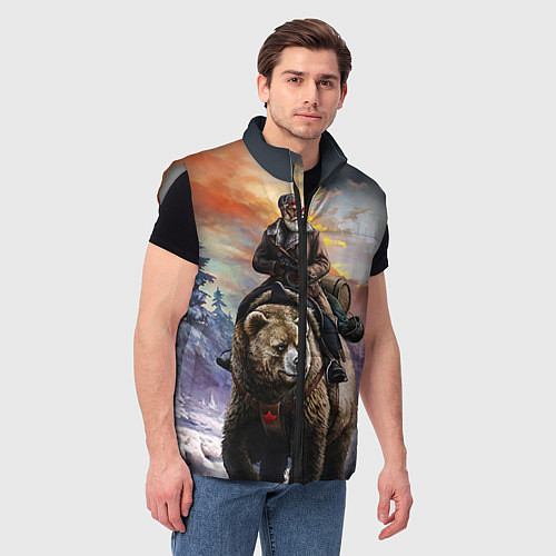 Мужской жилет Красноармеец на медведе / 3D-Светло-серый – фото 3