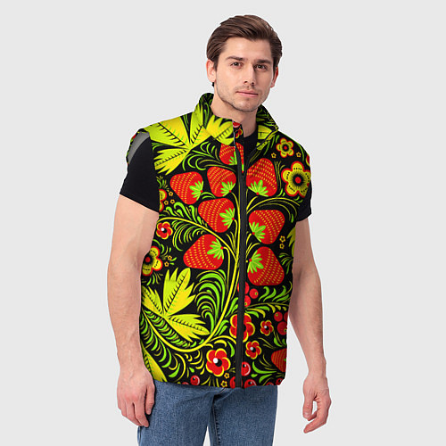 Мужской жилет Хохлома: земляника / 3D-Светло-серый – фото 3