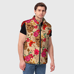 Мужской жилет Черепа в цветах, цвет: 3D-красный — фото 2