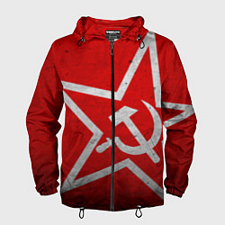 Ветровка с капюшоном мужская Флаг СССР: Серп и Молот, цвет: 3D-черный