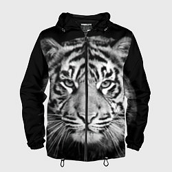 Ветровка с капюшоном мужская Мордочка тигра, цвет: 3D-черный