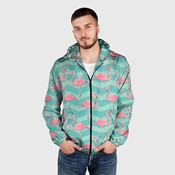 Ветровка с капюшоном мужская Flamingo Pattern, цвет: 3D-черный — фото 2