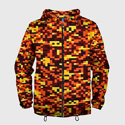 Ветровка с капюшоном мужская Камуфляж пиксельный: оранжевый/желтый, цвет: 3D-черный