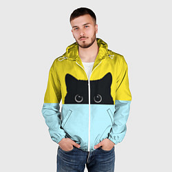 Ветровка с капюшоном мужская Черный кот выглядывает, цвет: 3D-белый — фото 2