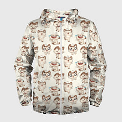 Ветровка с капюшоном мужская Стикеры котик, цвет: 3D-белый