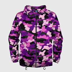 Ветровка с капюшоном мужская Камуфляж: фиолетовый/розовый, цвет: 3D-черный