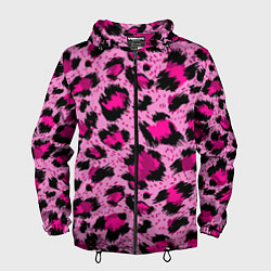 Ветровка с капюшоном мужская Розовый леопард, цвет: 3D-черный