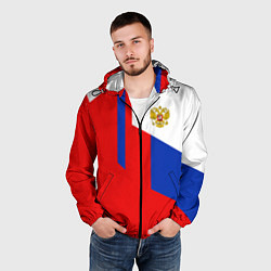 Ветровка с капюшоном мужская Russia: Geometry Tricolor, цвет: 3D-черный — фото 2