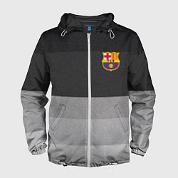 Ветровка с капюшоном мужская ФК Барселона: Серый стиль, цвет: 3D-белый