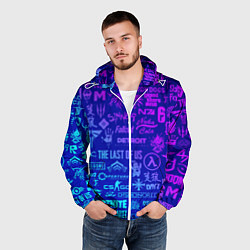 Ветровка с капюшоном мужская Неоновые геймерские лого, цвет: 3D-белый — фото 2