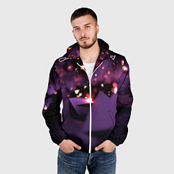 Ветровка с капюшоном мужская Фиолетовая абстракция с блестками, цвет: 3D-белый — фото 2