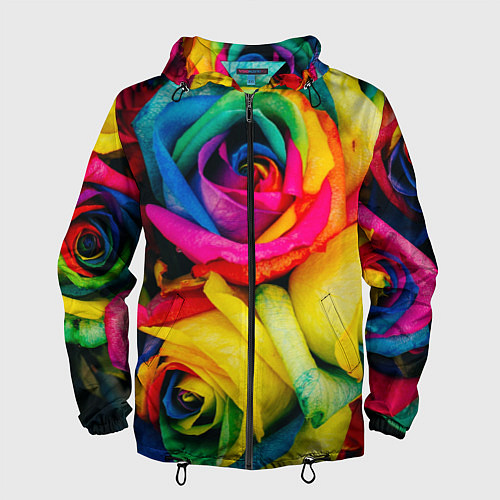 Мужская ветровка Разноцветные розы / 3D-Черный – фото 1