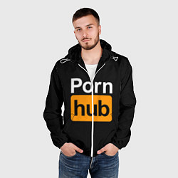 Ветровка с капюшоном мужская PORNHUB, цвет: 3D-белый — фото 2