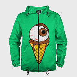 Ветровка с капюшоном мужская Мороженое с глазом, цвет: 3D-черный