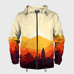 Ветровка с капюшоном мужская Горы закат пейзаж лиса арт, цвет: 3D-черный