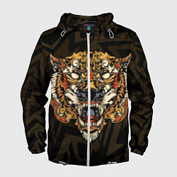 Ветровка с капюшоном мужская Тигровый стимпанк Tiger, цвет: 3D-белый