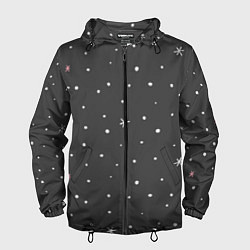 Ветровка с капюшоном мужская Снежинки и звёзды, цвет: 3D-черный