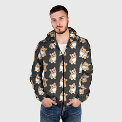 Ветровка с капюшоном мужская Корги малыши, цвет: 3D-черный — фото 2