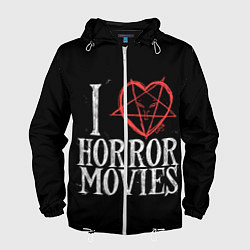 Ветровка с капюшоном мужская I Love Horror Movies, цвет: 3D-белый