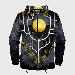 Ветровка с капюшоном мужская Графит и золото: дерево жизни, цвет: 3D-черный