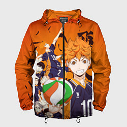 Ветровка с капюшоном мужская ВОЛЕЙБОЛ!! HAIKYUU!!, цвет: 3D-черный