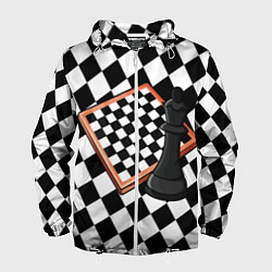 Ветровка с капюшоном мужская Шахматы, цвет: 3D-белый