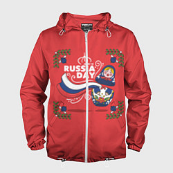 Ветровка с капюшоном мужская Russian Day, цвет: 3D-белый
