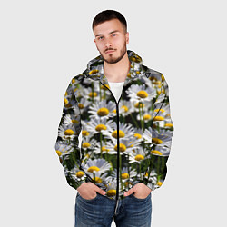 Ветровка с капюшоном мужская Ромашки, цвет: 3D-черный — фото 2