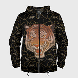 Ветровка с капюшоном мужская Морда тигра, цвет: 3D-черный