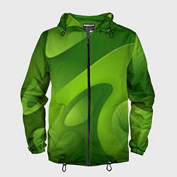 Ветровка с капюшоном мужская 3d Green abstract, цвет: 3D-черный