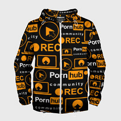 Ветровка с капюшоном мужская PORNHUB ПОРНХАБ УЗОР, цвет: 3D-белый