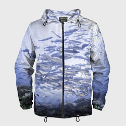 Ветровка с капюшоном мужская Косяк рыбы, цвет: 3D-черный