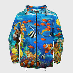Ветровка с капюшоном мужская Коралловые рыбки, цвет: 3D-черный
