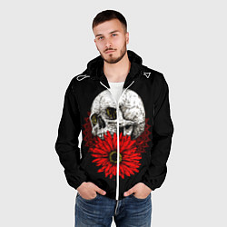 Ветровка с капюшоном мужская Череп и Красный Цветок Skull, цвет: 3D-белый — фото 2