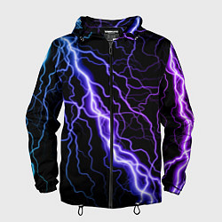 Ветровка с капюшоном мужская НЕОНОВАЯ МОЛНИЯ ГРОЗА, цвет: 3D-черный