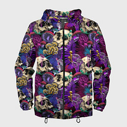 Ветровка с капюшоном мужская Психоделика - черепа и грибы, цвет: 3D-черный