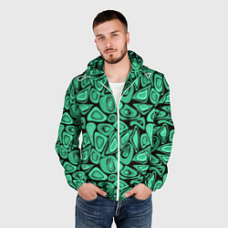 Ветровка с капюшоном мужская Зеленый абстрактный узор, цвет: 3D-белый — фото 2