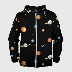 Ветровка с капюшоном мужская Планеты в космосе, цвет: 3D-белый