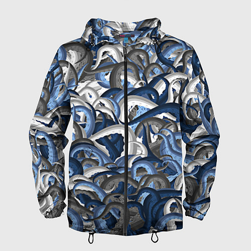 Мужская ветровка Синий камуфляж с щупальцами / 3D-Черный – фото 1