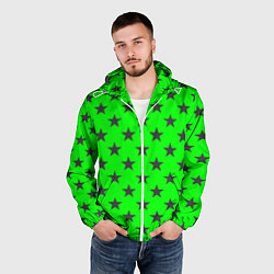 Ветровка с капюшоном мужская Звездный фон зеленый, цвет: 3D-белый — фото 2