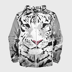 Ветровка с капюшоном мужская Белый снежный тигр, цвет: 3D-белый