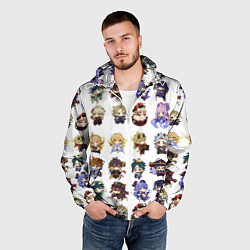 Ветровка с капюшоном мужская Все герои Геншин Импакта чиби паттерн, цвет: 3D-белый — фото 2