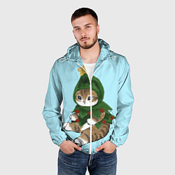 Ветровка с капюшоном мужская Кот-ёлочка, цвет: 3D-белый — фото 2