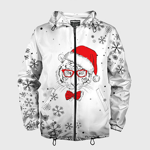 Мужская ветровка Новогодний тигр летящие снежинки / 3D-Черный – фото 1