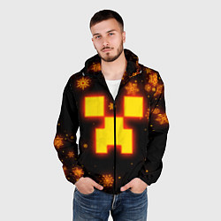 Ветровка с капюшоном мужская НОВОГОДНИЙ ОГНЕННЫЙ КРИПЕР CREEPER FIRE, цвет: 3D-черный — фото 2