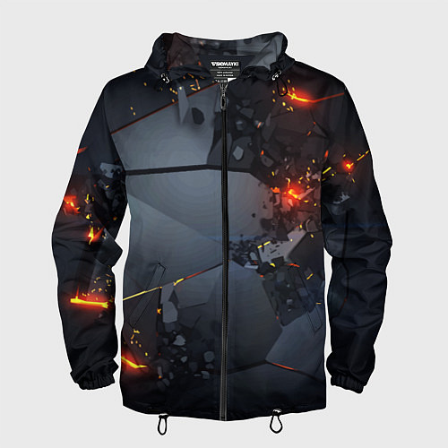 Мужская ветровка НЕОНОВЫЙ ВЗРЫВ ПЛИТЫ, ОБЛОМКИ NEON EXPLOSION / 3D-Черный – фото 1